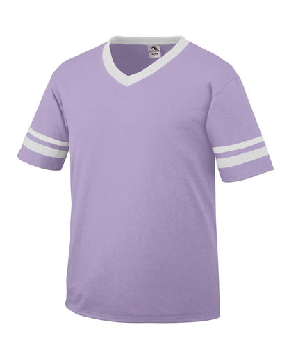 Augusta Sportswear V-Neck Jersey with Striped Sleeves 360 #color_Light Lavender/ White