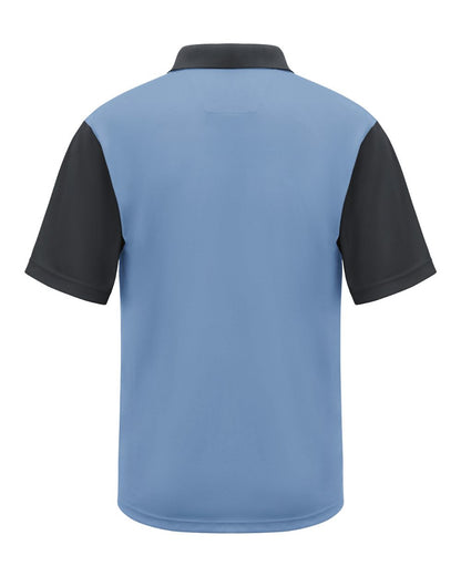 Red Kap Men's Performance Knit Color-Block Polo SK56 #color_Medium Blue/ Charcoal