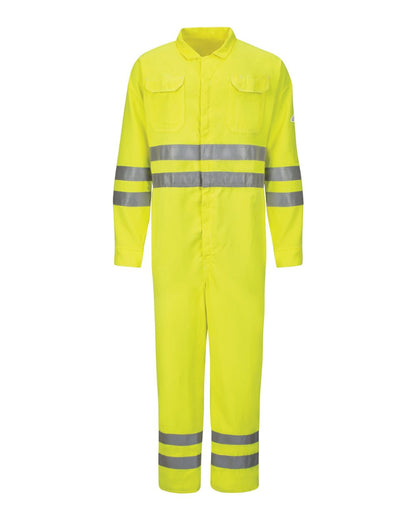 Bulwark Hi-Vis Deluxe Coverall with Reflective Trim - CoolTouch® 2 - 7 oz. - Tall Sizes CMD8T #color_HV-Fluorescent Yellow/ Green