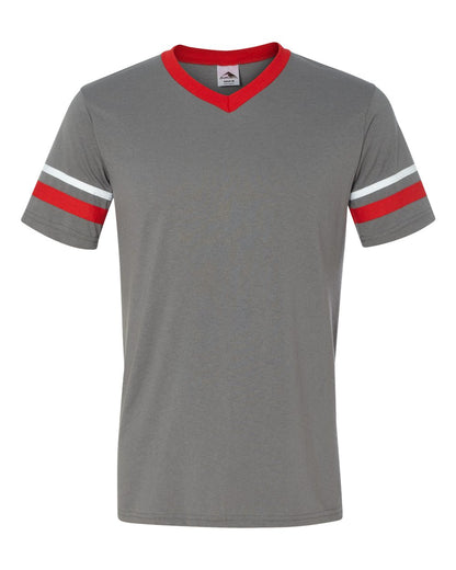 Augusta Sportswear V-Neck Jersey with Striped Sleeves 360 #color_Graphite/ Red/ White