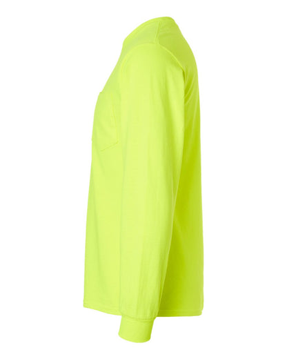 Gildan Unisex Ultra Cotton® Long Sleeve Pocket T-Shirt 2410 #color_Safety Green