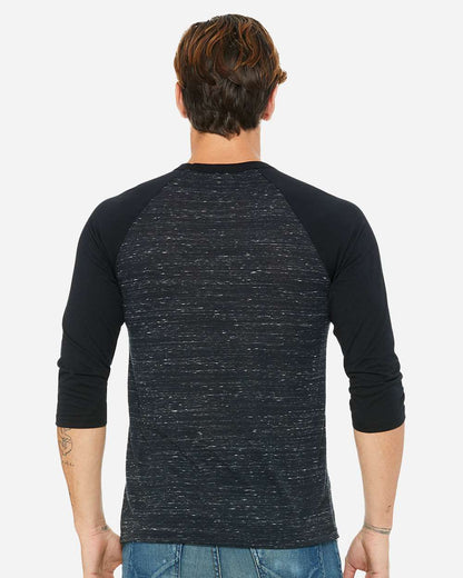 BELLA + CANVAS Unisex Three-Quarter Sleeve Baseball Tee 3200 #colormdl_Black Marble/ Black