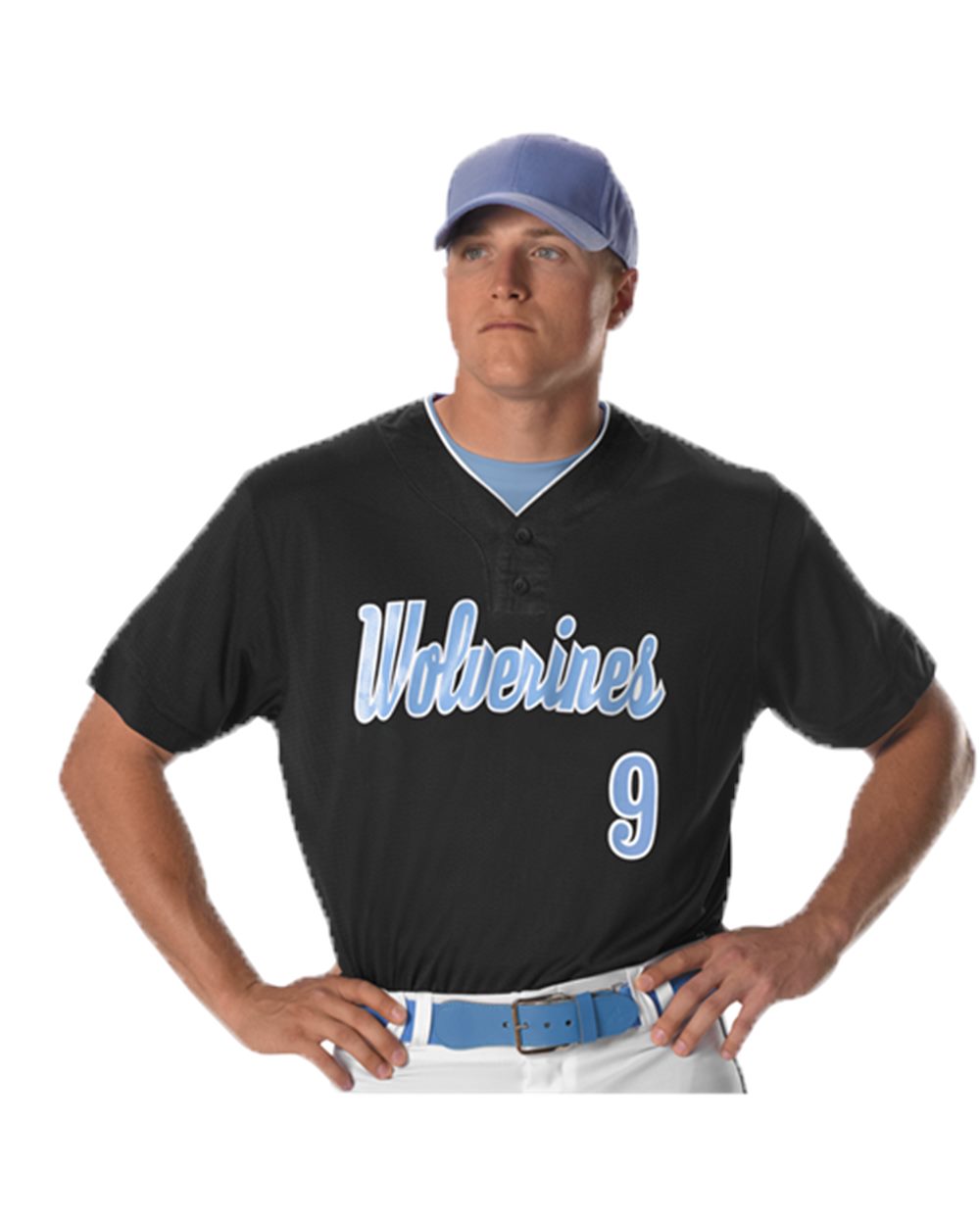 Alleson Athletic Two Button Mesh Baseball Jersey With Piping 52MTHJ