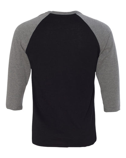 BELLA + CANVAS Three-Quarter Sleeve Baseball Tee 3200 #color_Black/ Deep Heather