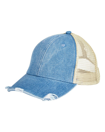 Adams Headwear Ollie Distressed Cap OL102 #color_Light Denim/ Tan