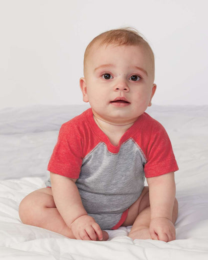 Rabbit Skins Infant Baseball Fine Jersey Bodysuit 4430 #colormdl_Vintage Heather/ Vintage Red