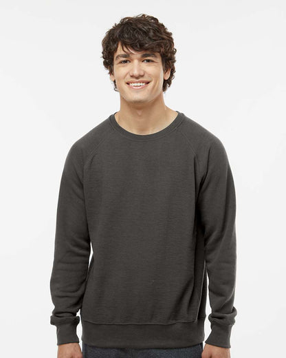 J. America Men's Ripple Fleece Raglan Crewneck Sweatshirt 8707 #colormdl_Black