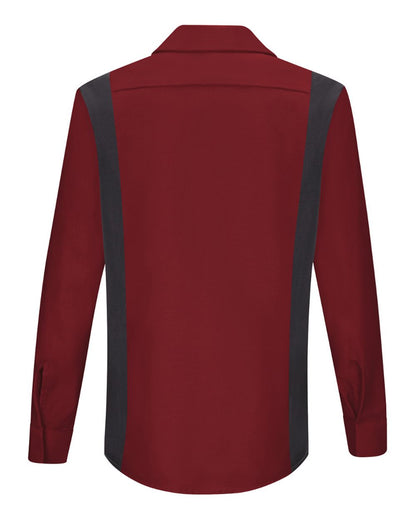 Red Kap Women's Performance Plus Long Sleeve Shop Shirt with Oilblok Technology SY31 #color_Fireball Red/ Charcoal