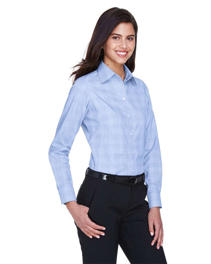 Devon & Jones Women's Crown Collection® Glen Plaid Woven Dress Shirt DG520W #colormdl_White/ Light French Blue/ French Blue