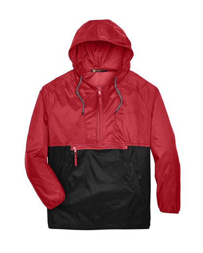 Harriton Unisex Packable Hooded Nylon Jacket M750 #color_Red/ Black