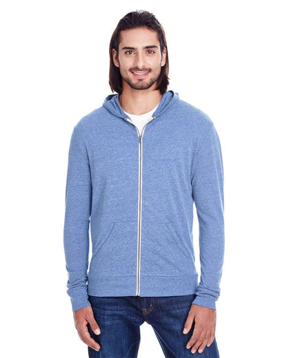 Threadfast Apparel Unisex Triblend Full-Zip Lightweight Hooded Sweatshirt 302Z #colormdl_Navy Triblend