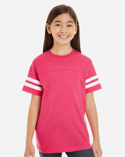 LAT Youth Football Fine Jersey Tee 6137 #colormdl_Vintage Hot Pink/ White