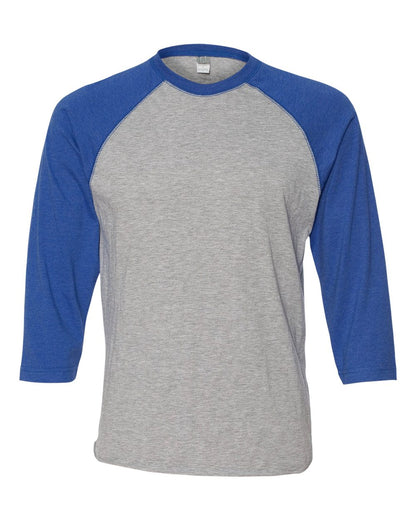 LAT Men's Baseball Fine Jersey Three-Quarter Sleeve Tee 6930 #color_Vintage Heather/ Vintage Royal