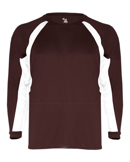 Badger Men's B-Core Hook Long Sleeve T-Shirt 4154 #color_Maroon/ White