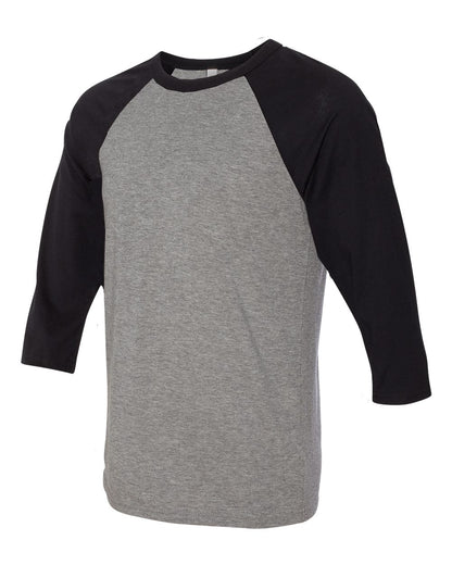 BELLA + CANVAS Unisex Three-Quarter Sleeve Baseball Tee 3200 #color_Deep Heather/ Black