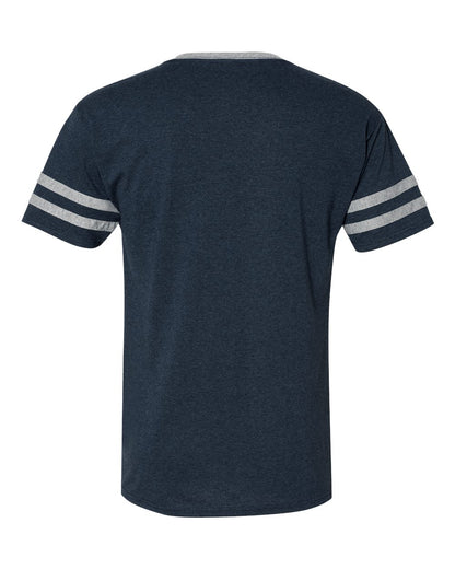JERZEES Unisex Triblend Varsity Ringer T-Shirt 602MR #color_Indigo Heather/ Oxford
