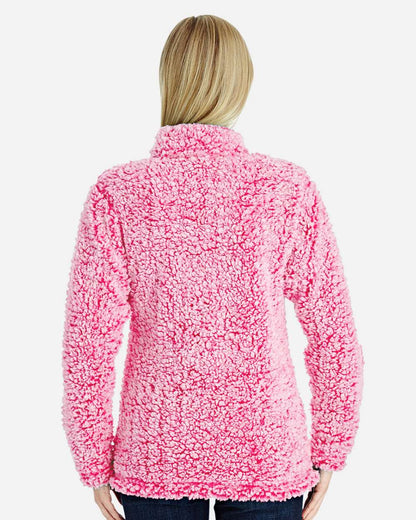 J. America Women’s Epic Sherpa Quarter-Zip Pullover 8451 #colormdl_Fire Coral Heather