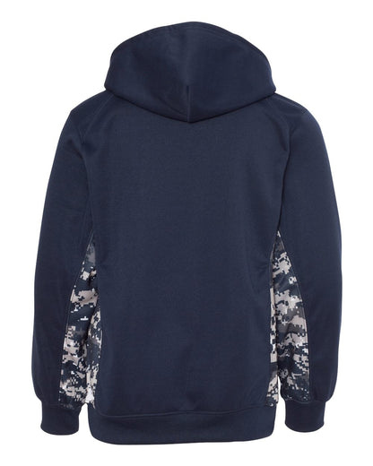 Badger Youth Digital Camo Colorblock Performance Fleece Hooded Sweatshirt 2464 #color_Navy/ Navy