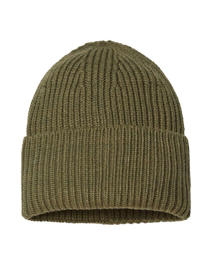 Atlantis Headwear Sustainable Chunky Rib Cuffed Beanie OAK #color_Olive