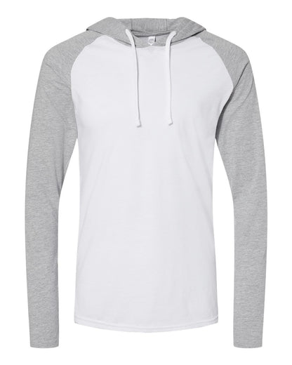 LAT Men's Fine Jersey Hooded Long Sleeve Raglan T-Shirt 6917 #color_Blended White/ Vintage Heather/ White