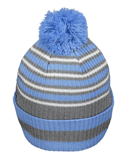 Holloway 8 1/2" Spirit Pom Beanie 223815 #color_Columbia Blue/ Heather Grey/ White