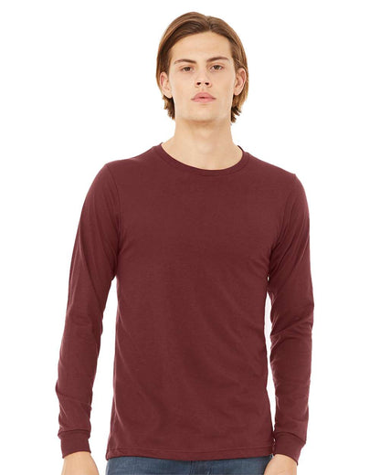 BELLA + CANVAS Heather CVC Long Sleeve Tee 3501CVC #colormdl_Heather Cardinal