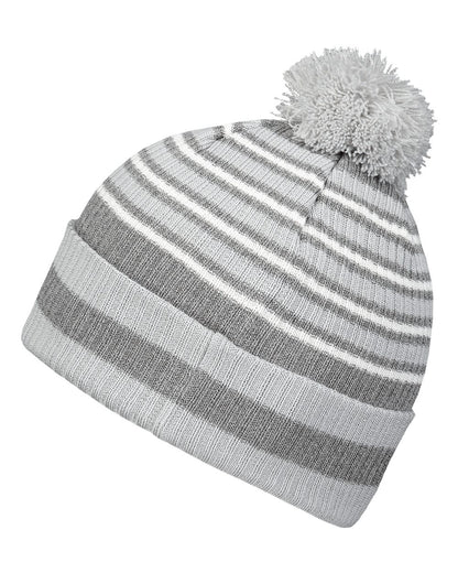 Holloway 8 1/2" Spirit Pom Beanie 223815 #color_Silver/ Heather Grey/ White