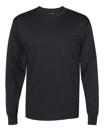 Hanes Unisex Workwear Long Sleeve Pocket T-Shirt W120 #color_Black