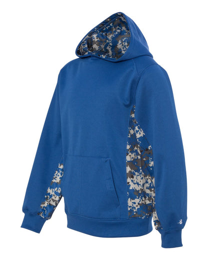 Badger Youth Digital Camo Colorblock Performance Fleece Hooded Sweatshirt 2464 #color_Royal/ Royal