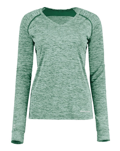 Holloway Women's Electrify CoolCore® Long Sleeve V-Neck T-Shirt 222770 #color_Dark Green Heather