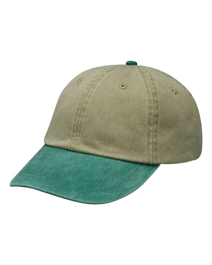 Adams Headwear Optimum Pigment-Dyed Dad Hat LP101 #color_Khaki/ Forest
