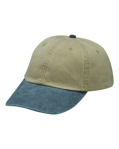 Adams Headwear Optimum Pigment-Dyed Dad Hat LP101 #color_Khaki/ Midnight Blue