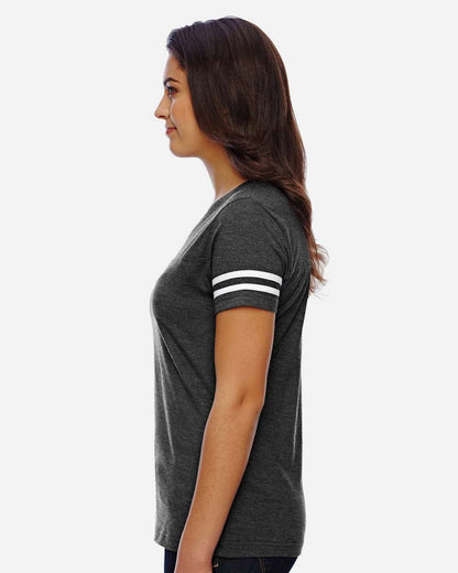 LAT Women's Football V-Neck Fine Jersey Tee 3537 #colormdl_Vintage Smoke/ White