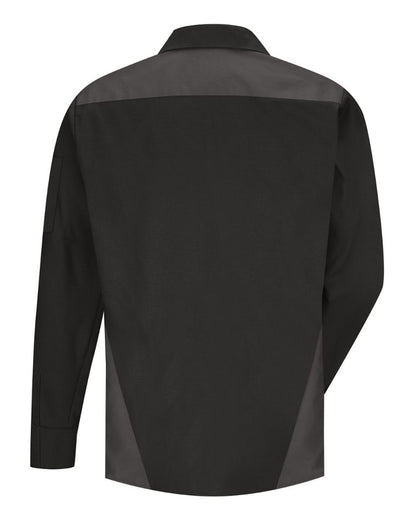 Red Kap Men's Tall Long Sleeve Tri-Color Shop Shirt SY18T #color_Black/ Charcoal/ Light Grey