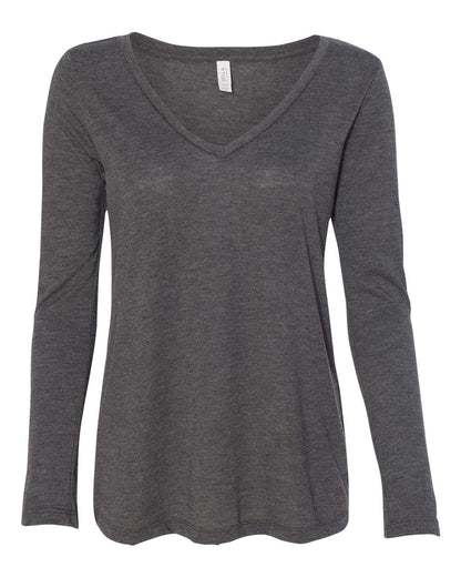 BELLA + CANVAS Women's Flowy Long Sleeve V-Neck Tee 8855 #color_Dark Grey Heather
