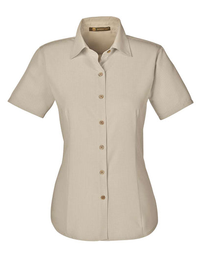 Harriton Women's Barbados Textured Camp Shirt M560W #color_Khaki