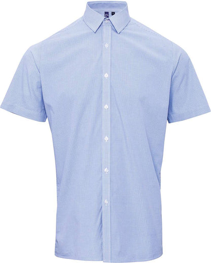 Artisan Collection by Reprime Men's Microcheck Gingham Cotton Shirt RP221 #color_Light Blue/ White