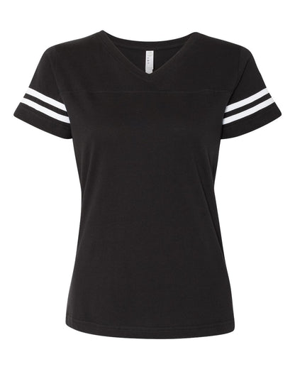LAT Women's Football V-Neck Fine Jersey Tee 3537 #color_Black Solid/ White
