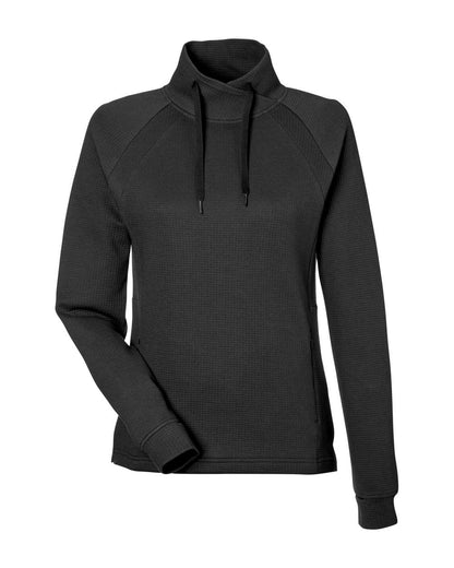 North End Women's Rhythm Waffle Cross-Neck Pullover NE200W #color_Black