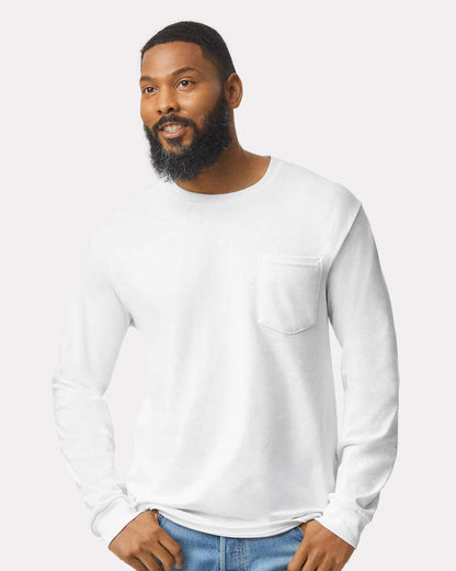 Gildan Unisex Ultra Cotton® Long Sleeve Pocket T-Shirt 2410 #colormdl_White