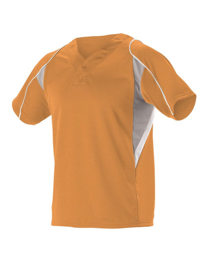 Alleson Athletic Youth Two Button Henley Baseball Jersey 529Y #color_Fluorescent Orange/ Grey/ White