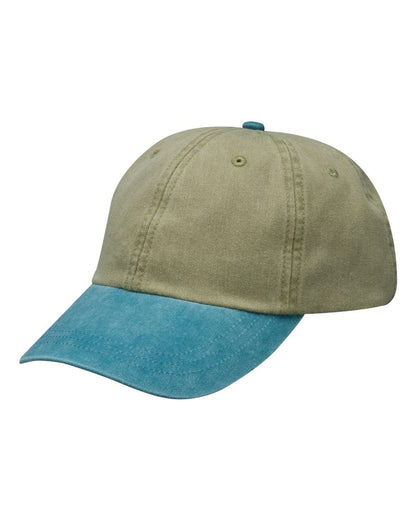 Adams Headwear Optimum Pigment-Dyed Dad Hat LP101 #color_Khaki/ Teal