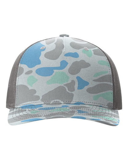 Richardson Five-Panel Printed Trucker Cap 112PFP #color_Saltwater Duck Camo/ Charcoal