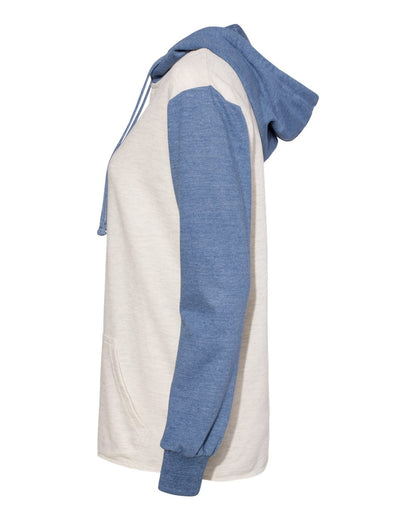 MV Sport Women’s French Terry Hooded Pullover with Colorblocked Sleeves W20145 #color_Stonewash/ Oatmeal