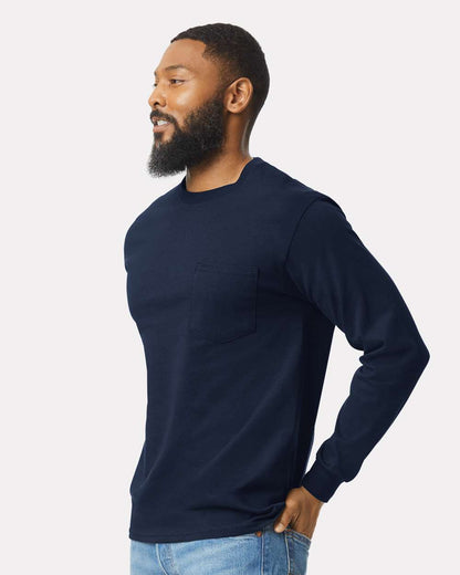 Gildan Unisex Ultra Cotton® Long Sleeve Pocket T-Shirt 2410 #colormdl_Navy