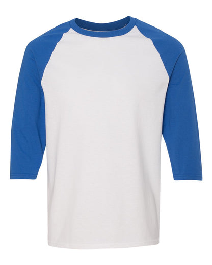 Gildan Unisex Heavy Cotton™ Raglan Three-Quarter Sleeve T-Shirt 5700 #color_White/ Royal