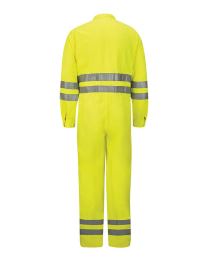 Bulwark Hi-Vis Deluxe Coverall with Reflective Trim - CoolTouch® 2 - 7 oz. - Tall Sizes CMD8T #color_HV-Fluorescent Yellow/ Green