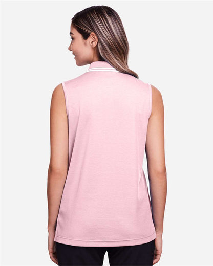 Devon & Jones Women's CrownLux Performance® Plaited Tipped Sleeveless Polo DG20SW #colormdl_Pink/ White