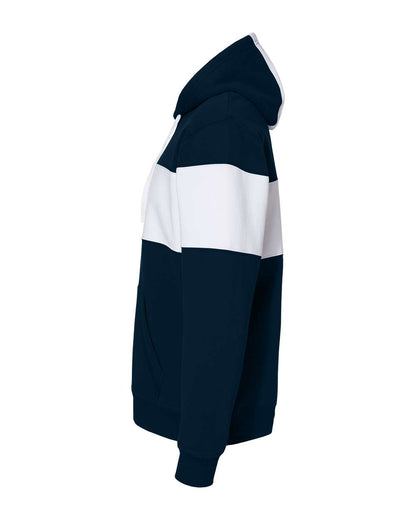 J. America Men's Varsity Fleece Colorblocked Hooded Sweatshirt 8644 #color_Navy