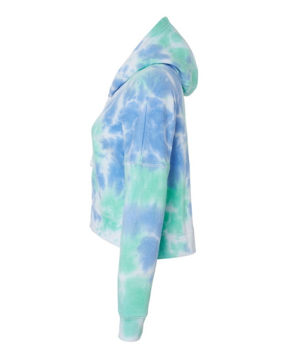 J. America Women's Crop Hooded Sweatshirt 8853 #color_Lagoon Tie Dye